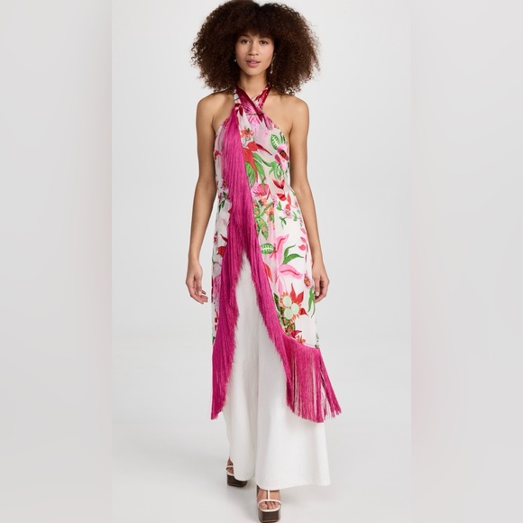 Cult Gaia Pink Floral Halter Dress with Fringe - Picture 1 of 5